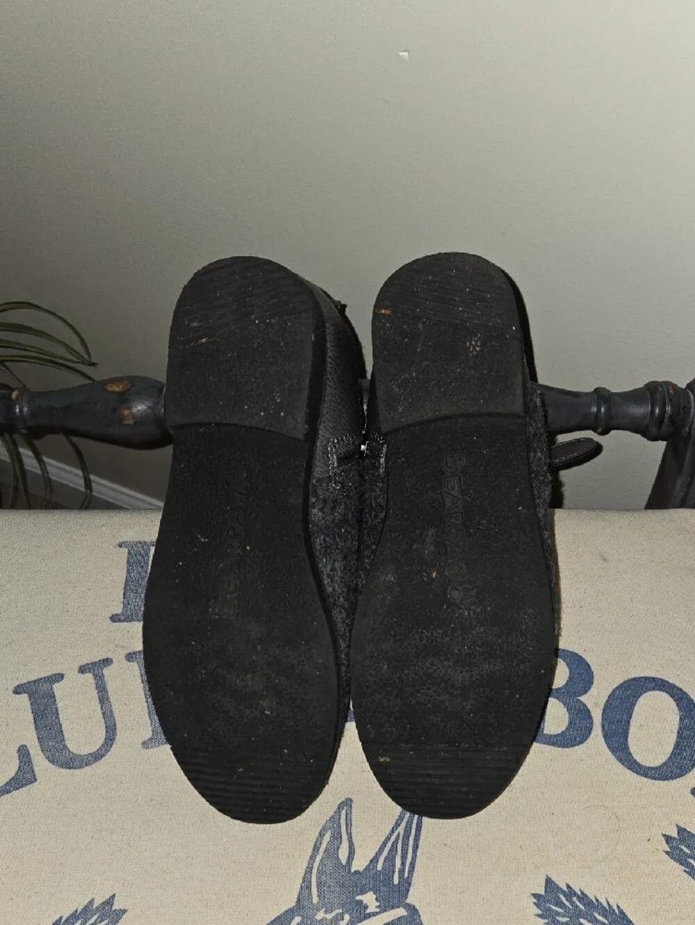 BearPaw Womens Black Wool-Look Ankle Boots